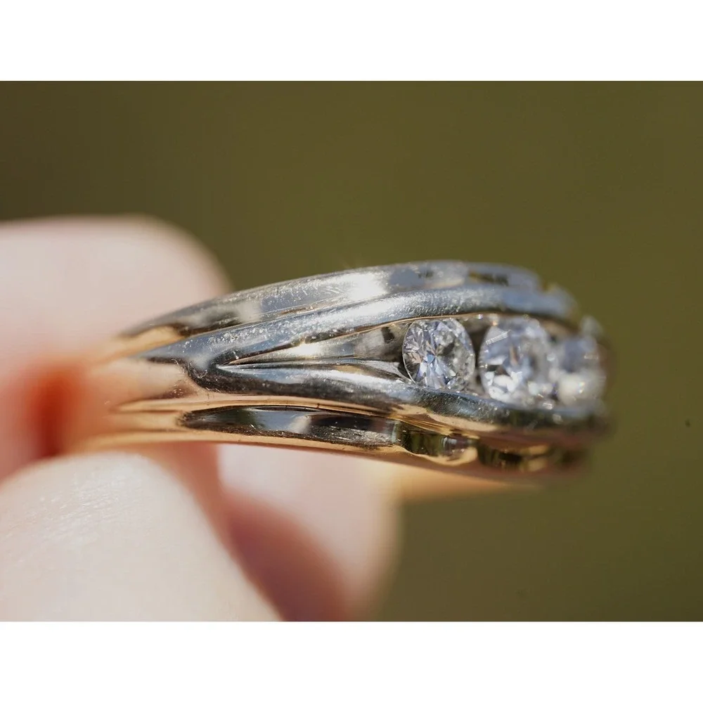 Men's Vintage 14k Solid Yellow Gold Channel Set Natural Diamond Ring Size 8 9.6g